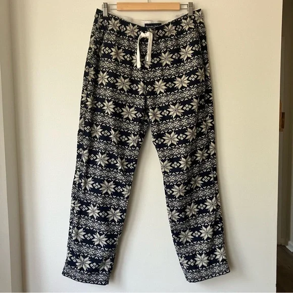 Abercrombie & Fitch Soft Sleep Pants Size L Unisex Navy Fair Isle Cozy Lounge - Picture 2 of 9